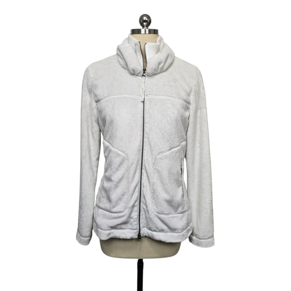 Athleta Womens White Fleece Full‎ Zip Jacket Cozy Funnel Neck Size M